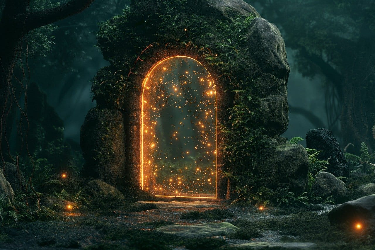 Drzwi do magicznego świata podświetlone na pomarańczowo